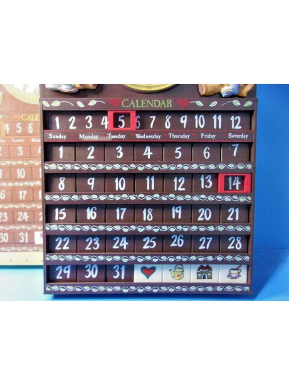 Vintage Home Sweet Home Plastic Wall Clock Perpetual Calendar Bears 1980's IOB - Picture 5 of 13